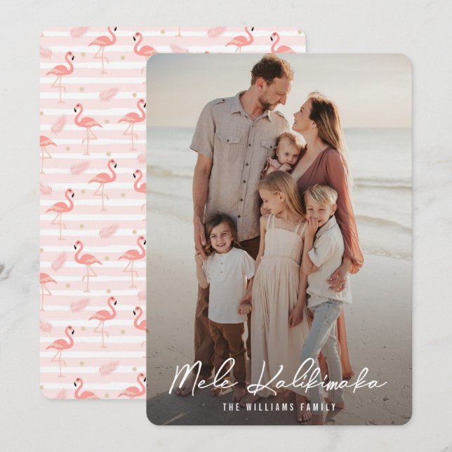 Mele Kalikimaka Pink Flamingo Photo Christmas Holiday Card (Front/Back)