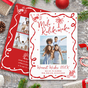 Mele Kalikimaka Red 5 Photo Hand Drawn Christmas Holiday Card