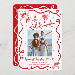 Mele Kalikimaka Red 5 Photo Hand Drawn Christmas Holiday Card