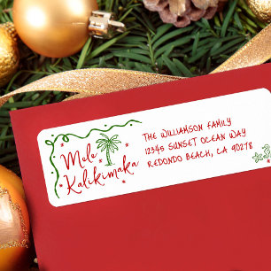 Mele Kalikimaka Red Green Doodle Christmas Address Return Address Label