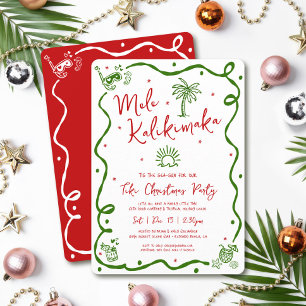 Mele Kalikimaka Red Green Hand Drawn Fun Christmas Invitation