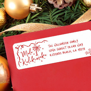 Mele Kalikimaka Red Hand Drawn Christmas Address Return Address Label
