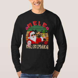 Mele Kalikimaka Retro Christmas Santa Shaka Hawaii T-Shirt