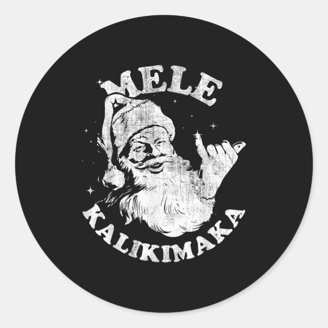 Mele Kalikimaka Retro Hawaii Santa Aloha Christmas Classic Round Sticker (Front)
