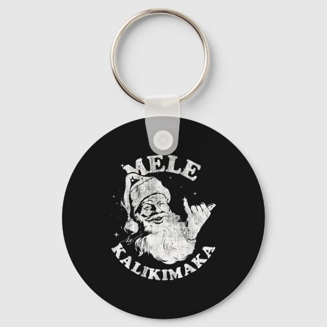 Mele Kalikimaka Retro Hawaii Santa Aloha Christmas Key Ring (Front)