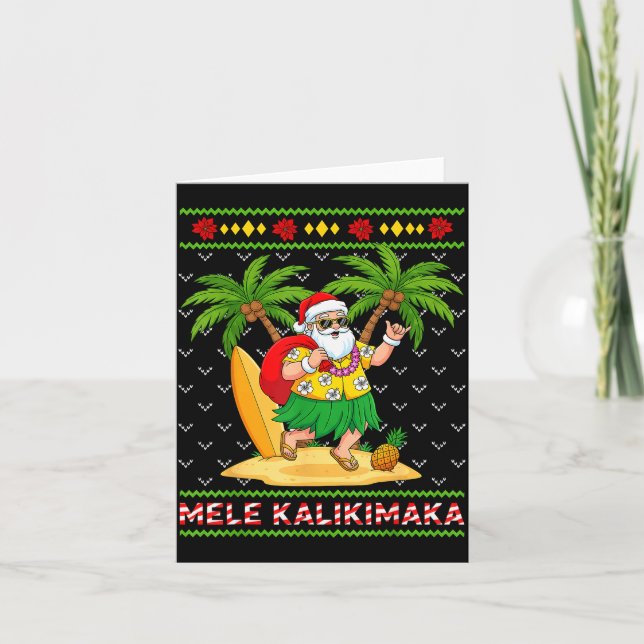 Mele Kalikimaka Retro Santa Shaka Hawaii Ugly Chri Card (Front)
