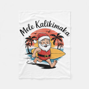Mele Kalikimaka Retro Surfing Santa Hawaiian Chris Fleece Blanket