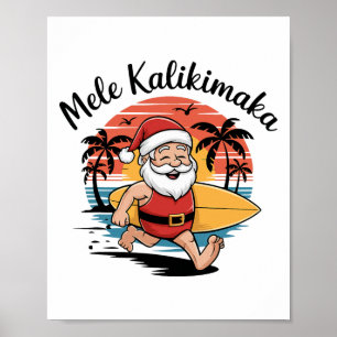 Mele Kalikimaka Retro Surfing Santa Hawaiian Chris Poster