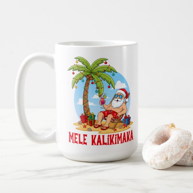 Mele Kalikimaka Santa Christmas Coffee Mug (With Donut)