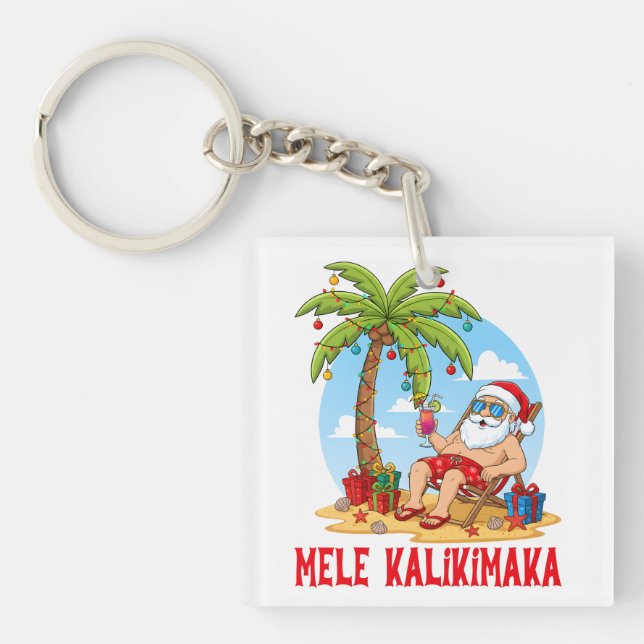 Mele Kalikimaka Santa Christmas Key Ring (Front)
