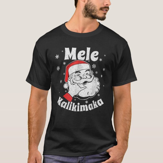 Mele Kalikimaka Santa Claus Shaka Hawaiian Christm T-Shirt (Front)