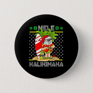 Mele Kalikimaka Santa Claus Surfer Guitar Hawaiian 6 Cm Round Badge