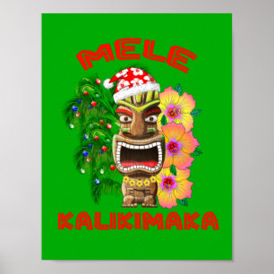 Mele Kalikimaka Santa Claus Tiki Poster