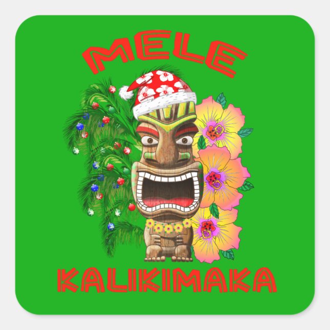 Mele Kalikimaka Santa Claus Tiki Square Sticker (Front)
