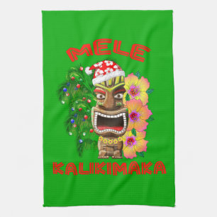 Mele Kalikimaka Santa Claus Tiki Tea Towel