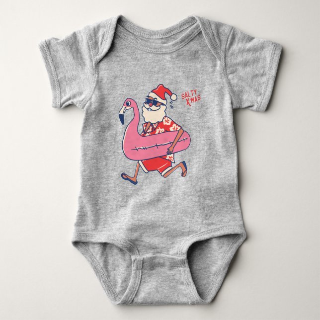 Mele Kalikimaka Santa Flamingo Christmas Getaways Baby Bodysuit (Front)