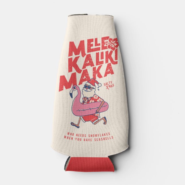 Mele Kalikimaka Santa Flamingo Christmas Getaways  Bottle Cooler (Front)