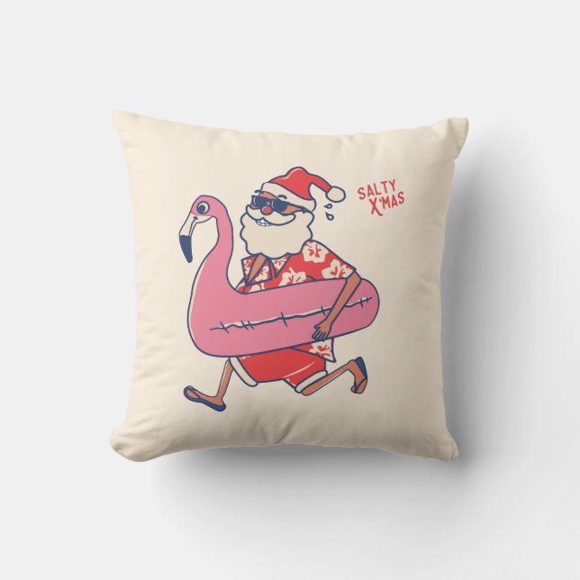 Mele Kalikimaka Santa Flamingo Christmas Getaways Cushion (Front)