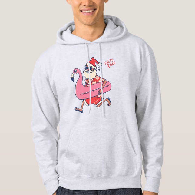 Mele Kalikimaka Santa Flamingo Christmas Getaways Hoodie (Front)