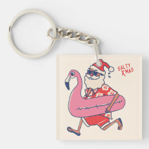 Mele Kalikimaka Santa Flamingo Christmas Getaways Key Ring