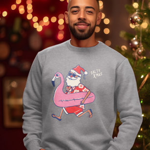 Mele Kalikimaka Santa Flamingo Hawaiian Christmas Sweatshirt