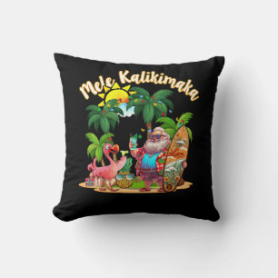 Mele Kalikimaka Santa Flamingo Tropical Christmas  Cushion