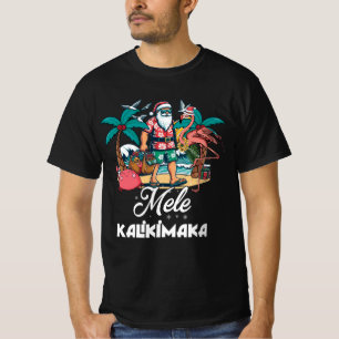 Mele Kalikimaka Santa Flamingo Tropical Christmas  T-Shirt
