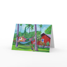 Mele Kalikimaka Santa on Vacation Holiday Card