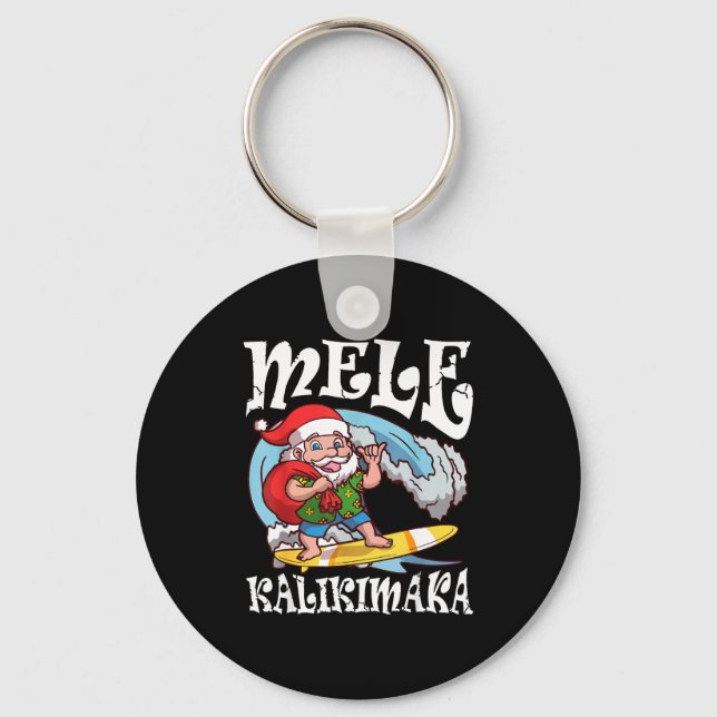 Mele Kalikimaka Santa Surfing Hawaii Christmas  Key Ring (Front)