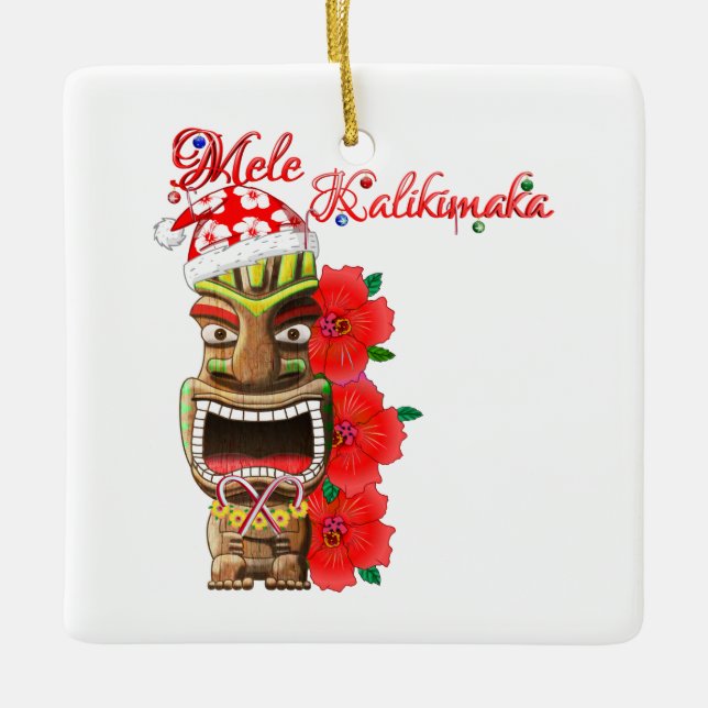 Mele Kalikimaka Santa Tiki Ceramic Tree Decoration (Front)