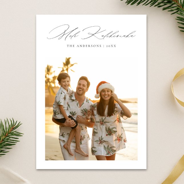  Mele Kalikimaka Script Tropical Family Photo Holiday Card (Creator Uploaded)