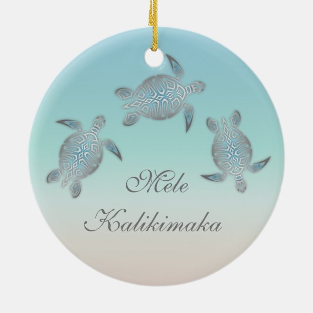  Mele Kalikimaka |  Sea Turtle Hawaiian Christmas Ceramic Ornament (Back)