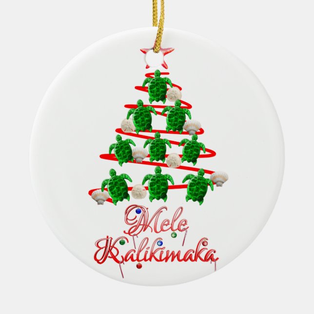 Mele Kalikimaka Sea Turtles Ceramic Tree Decoration (Front)