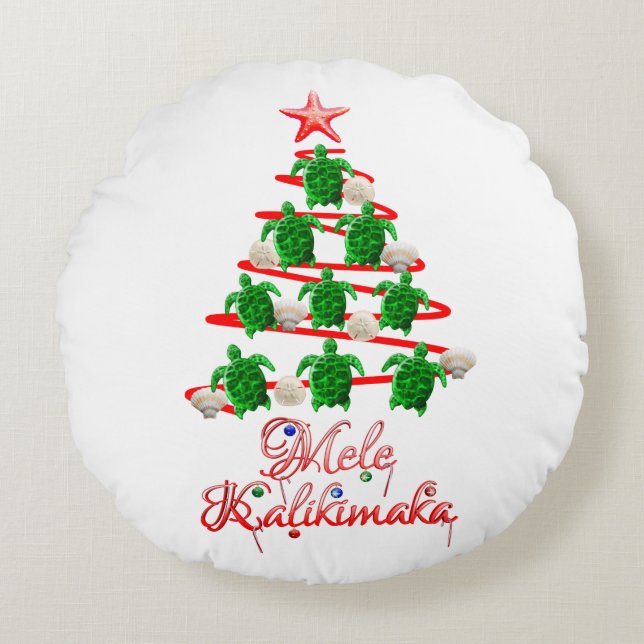 Mele Kalikimaka Sea Turtles Round Cushion (Front)