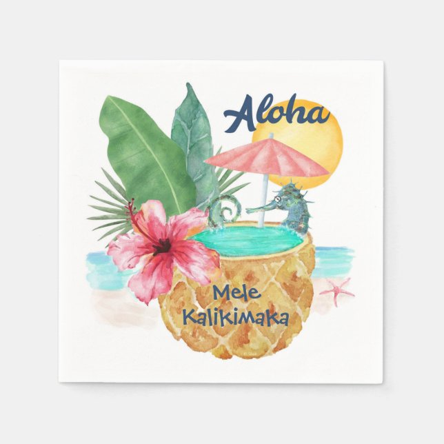 Mele Kalikimaka Seahorse Pineapple Tropical  Napkin (Front)