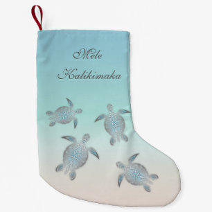 Mele Kalikimaka Silver Sea Turtles Hawaiian Small Christmas Stocking