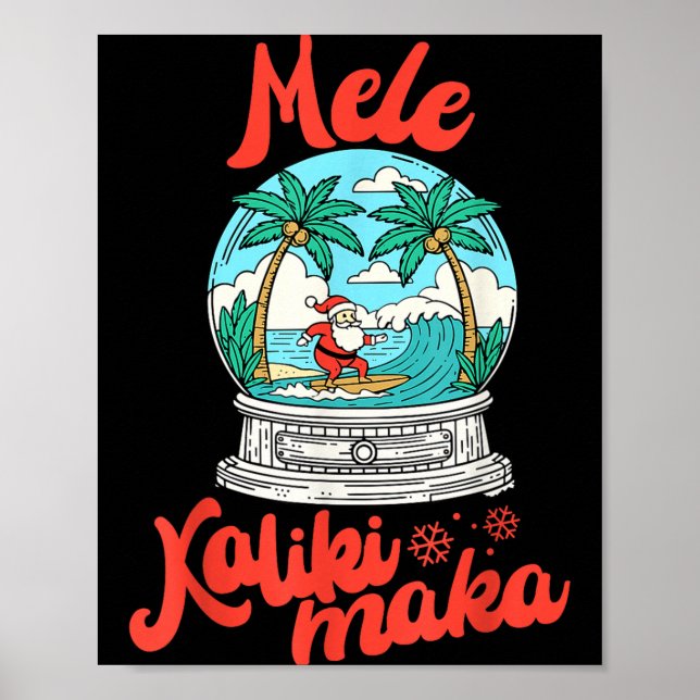 Mele Kalikimaka Snow Globe Santa Vintage Hawaiian  Poster (Front)