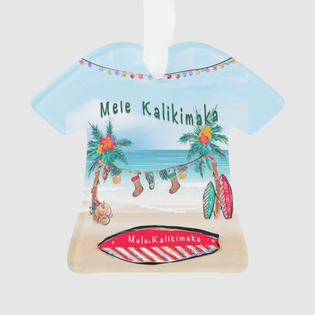 Mele Kalikimaka Surf Board Ornament (Front)