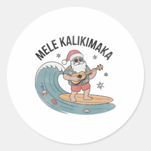 Mele Kalikimaka Surfing Santa Ukulele Hawaiian Chr Classic Round Sticker