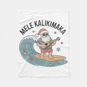 Mele Kalikimaka Surfing Santa Ukulele Hawaiian Chr Fleece Blanket
