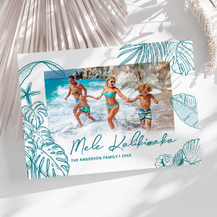 Mele Kalikimaka Teal Photo Christmas Holiday Card
