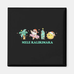 Mele Kalikimaka Trocal Palm Tree Santa Surfing Haw Magnet
