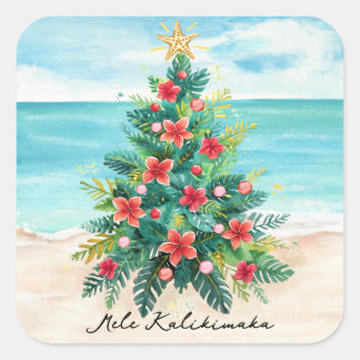 Mele Kalikimaka Tropical Beach Palm Tree Christmas Square Sticker