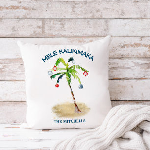 Mele Kalikimaka Tropical Beach Palm Tree Holiday Cushion
