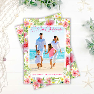 Mele Kalikimaka Tropical Floral Christmas Photo Holiday Card
