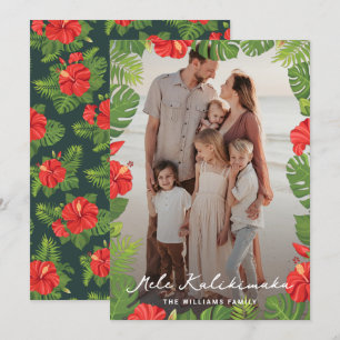 Mele Kalikimaka Tropical Floral Photo Christmas Holiday Card