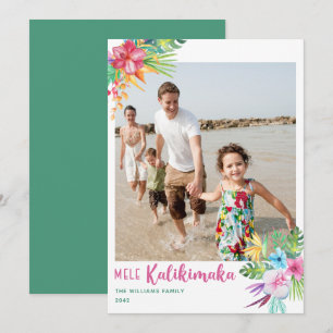Mele Kalikimaka Tropical Flower Photo Holiday Card