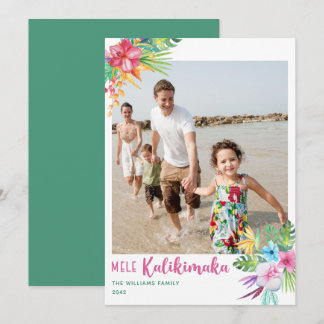 Mele Kalikimaka Tropical Flower Photo Holiday Card