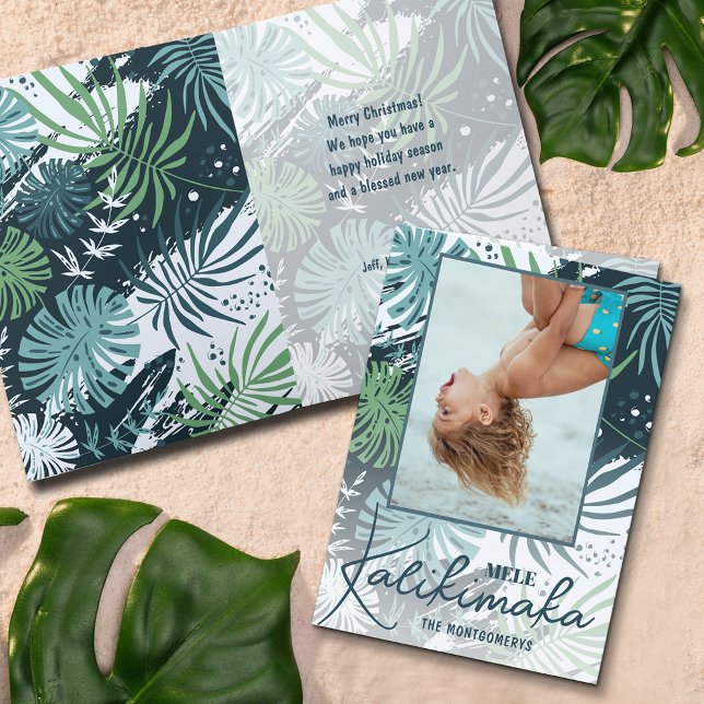Mele Kalikimaka Tropical Folded Photo Holiday Card (Mele Kalikimaka tropical folded holiday photo cards)