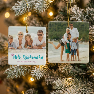 Mele Kalikimaka Tropical Hawaiian Christmas Photo Ceramic Ornament